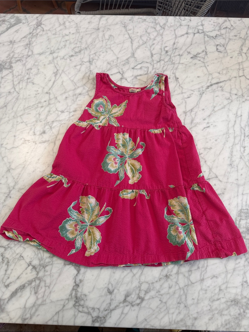 FAHERTY Girls Lanai Seersucker Tank Dress Orchid Blossom Size 5
